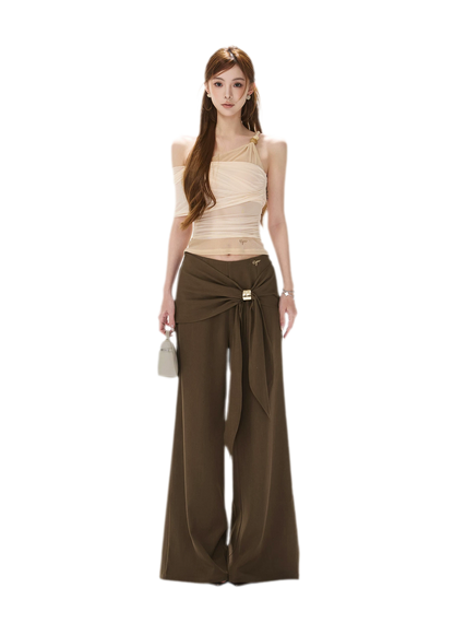 Beaded Ruched Mesh Top