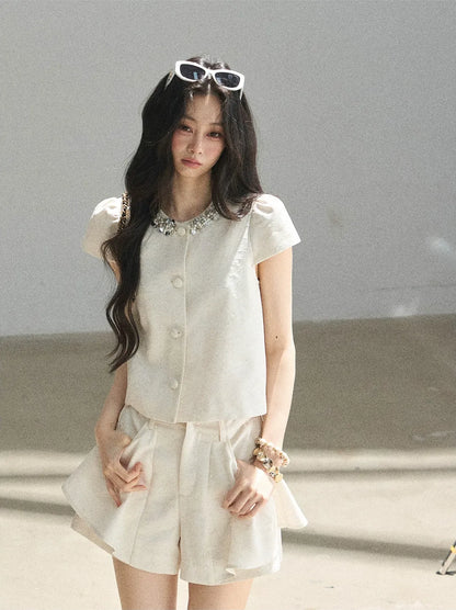 Beaded Collar Short Set
