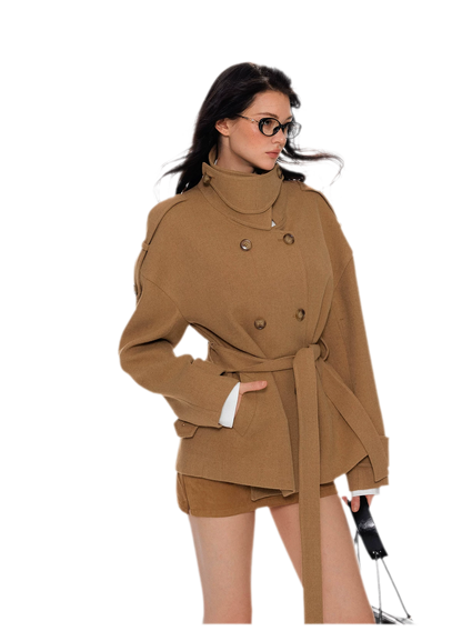 Wool Stand-Collar Belted Coat