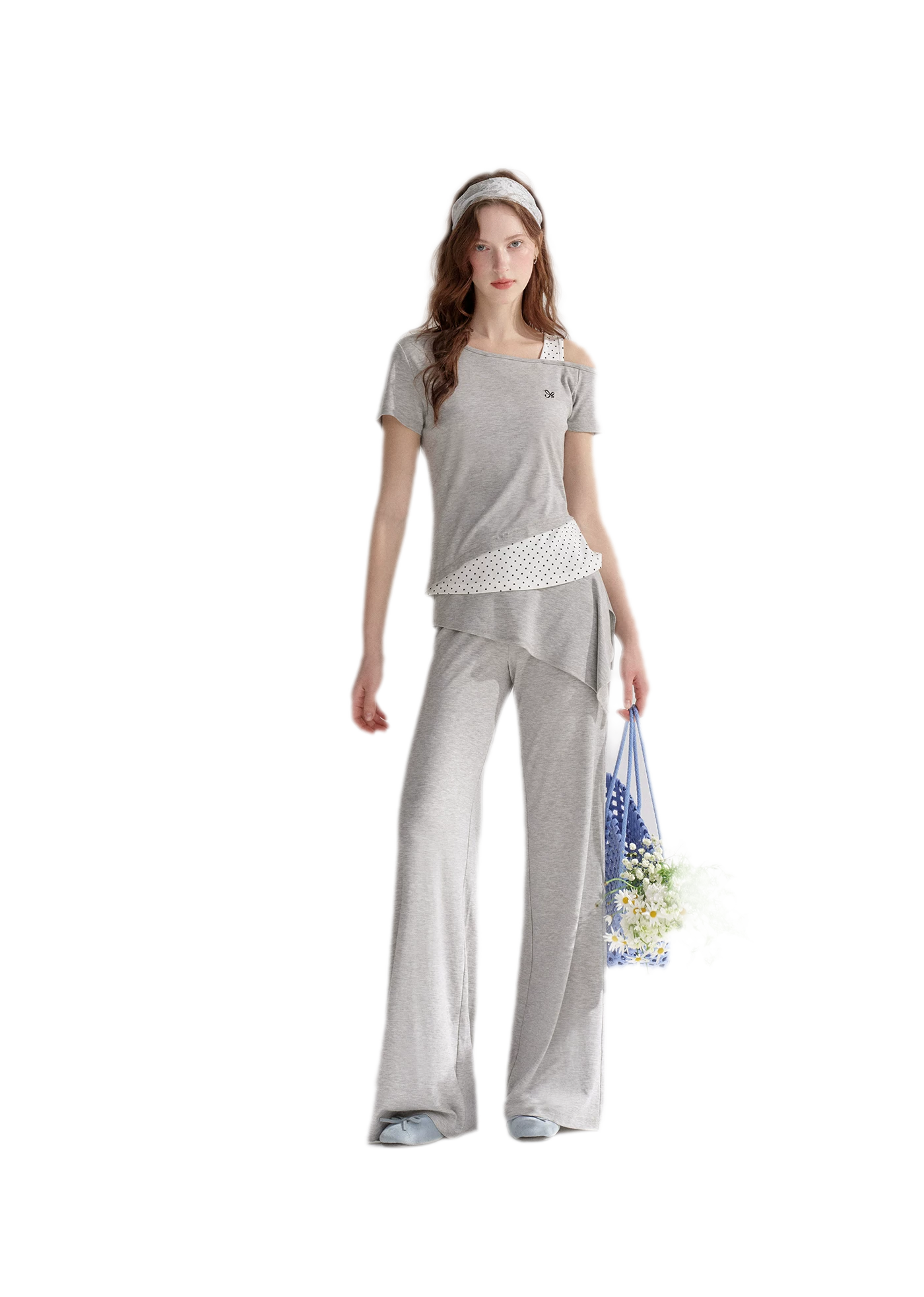 Lyocell Polka Faux Two-Piece Set