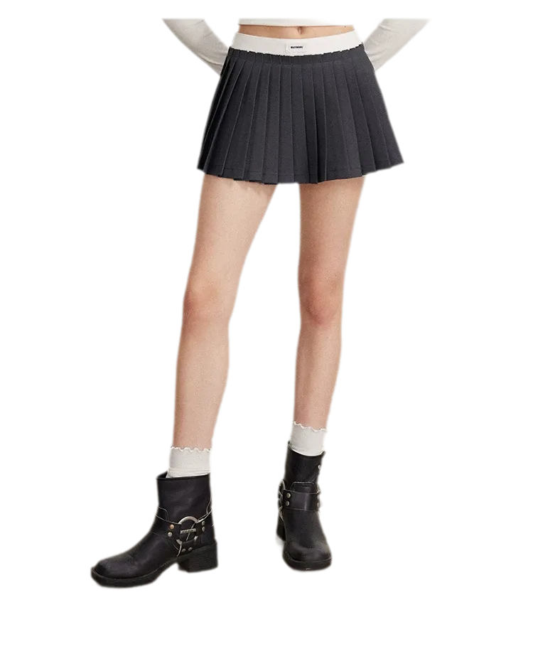 Contrast Pleated A-Line Mini Skirt
