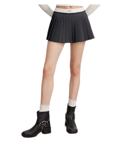 Contrast Pleated A-Line Mini Skirt