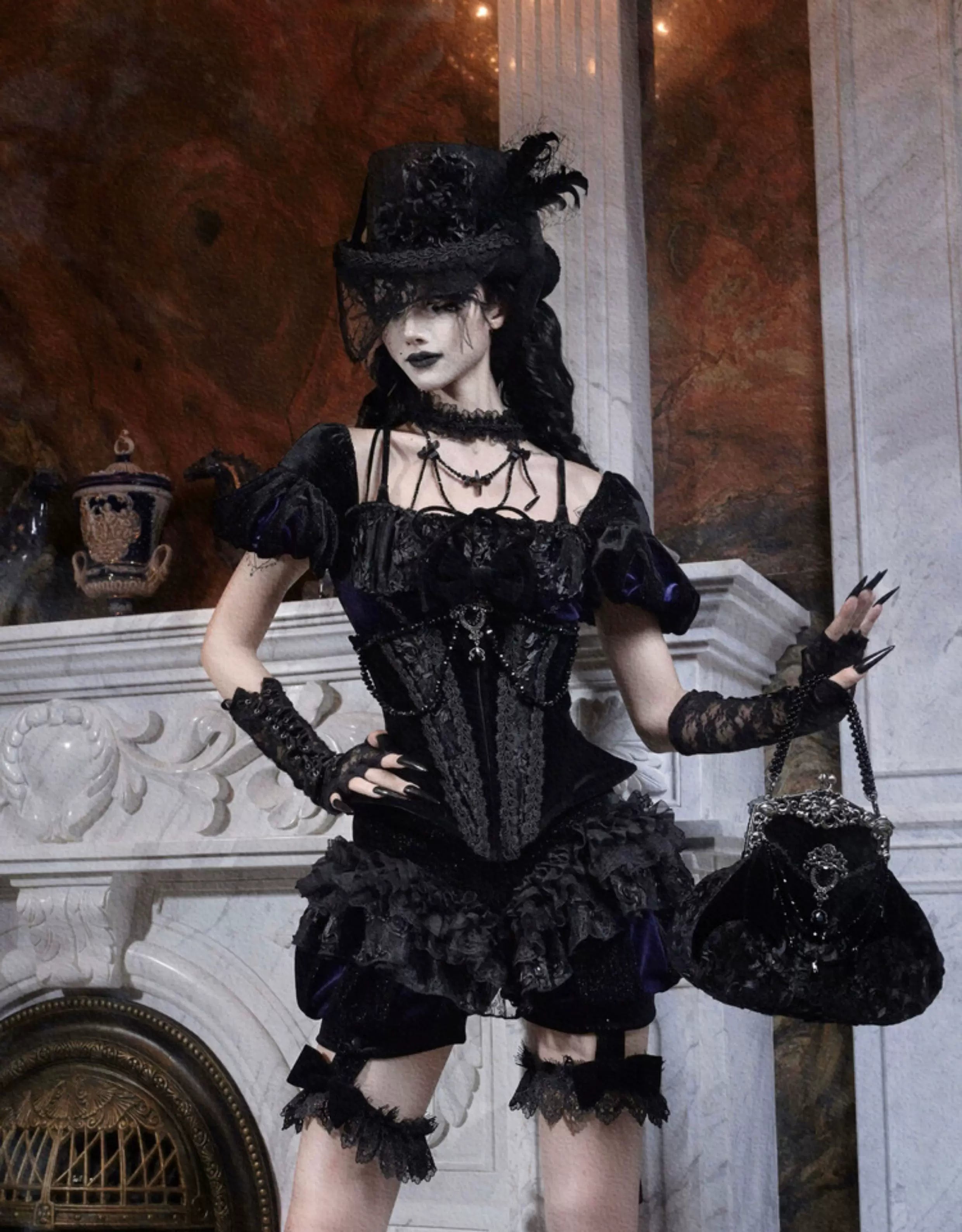 Velvet Bat Frame Handbag