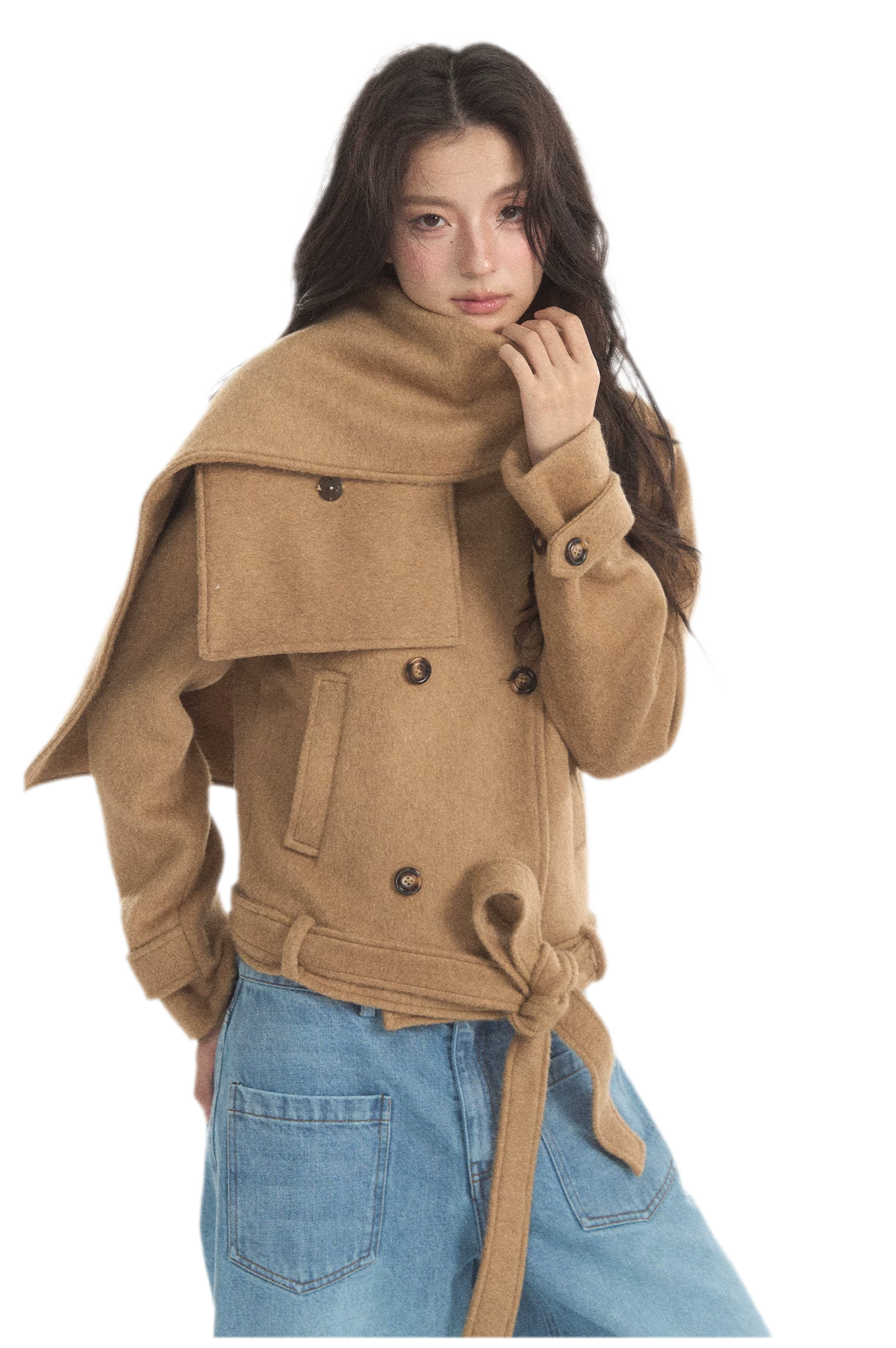 Wool Double-Breasted Cropped Coat