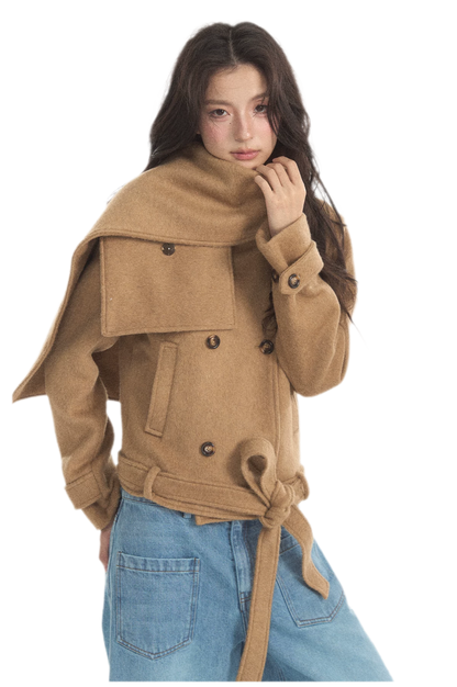 Wool Double-Breasted Cropped Coat