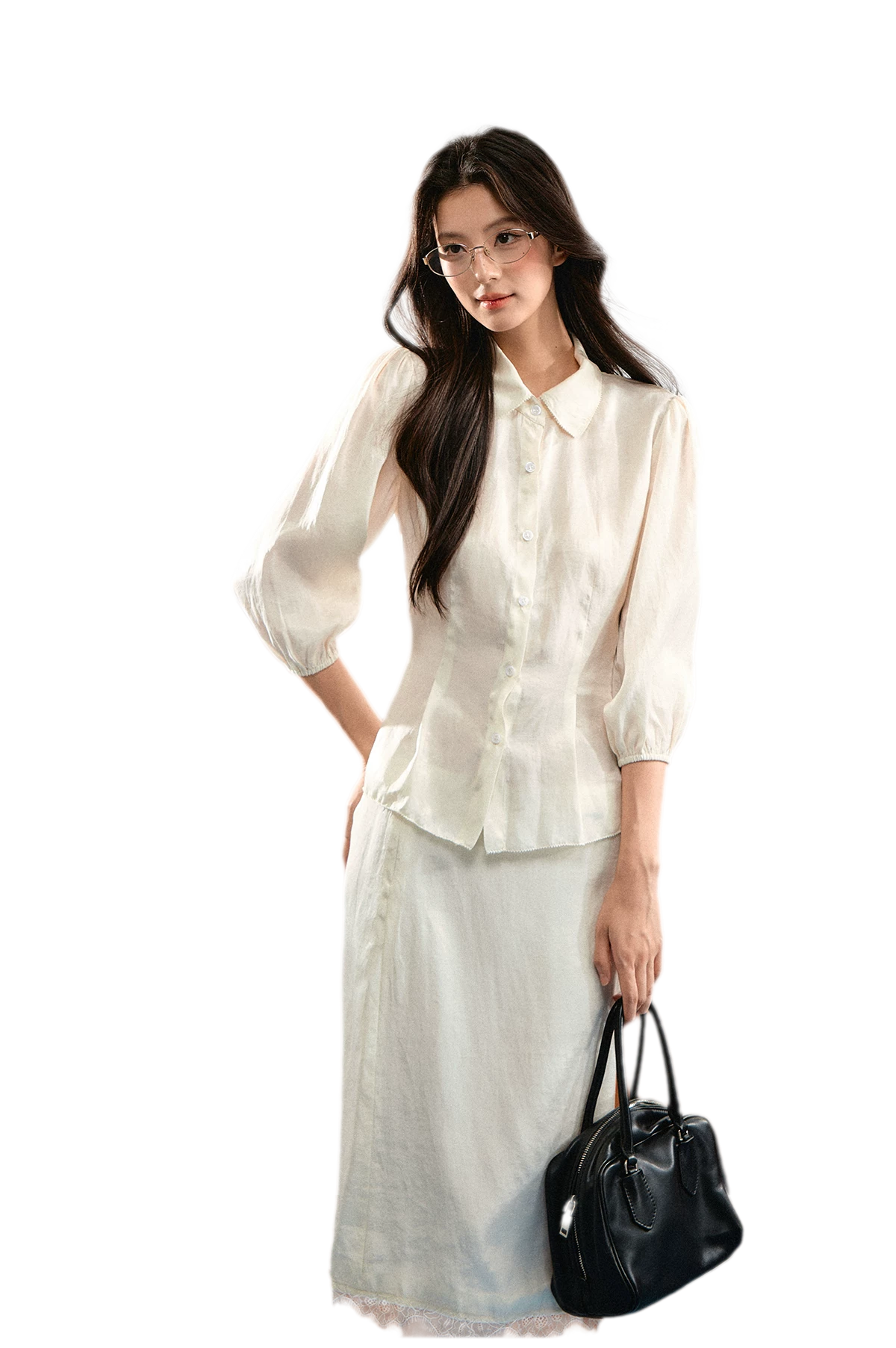 Linen Bubble Sleeve Top Skirt