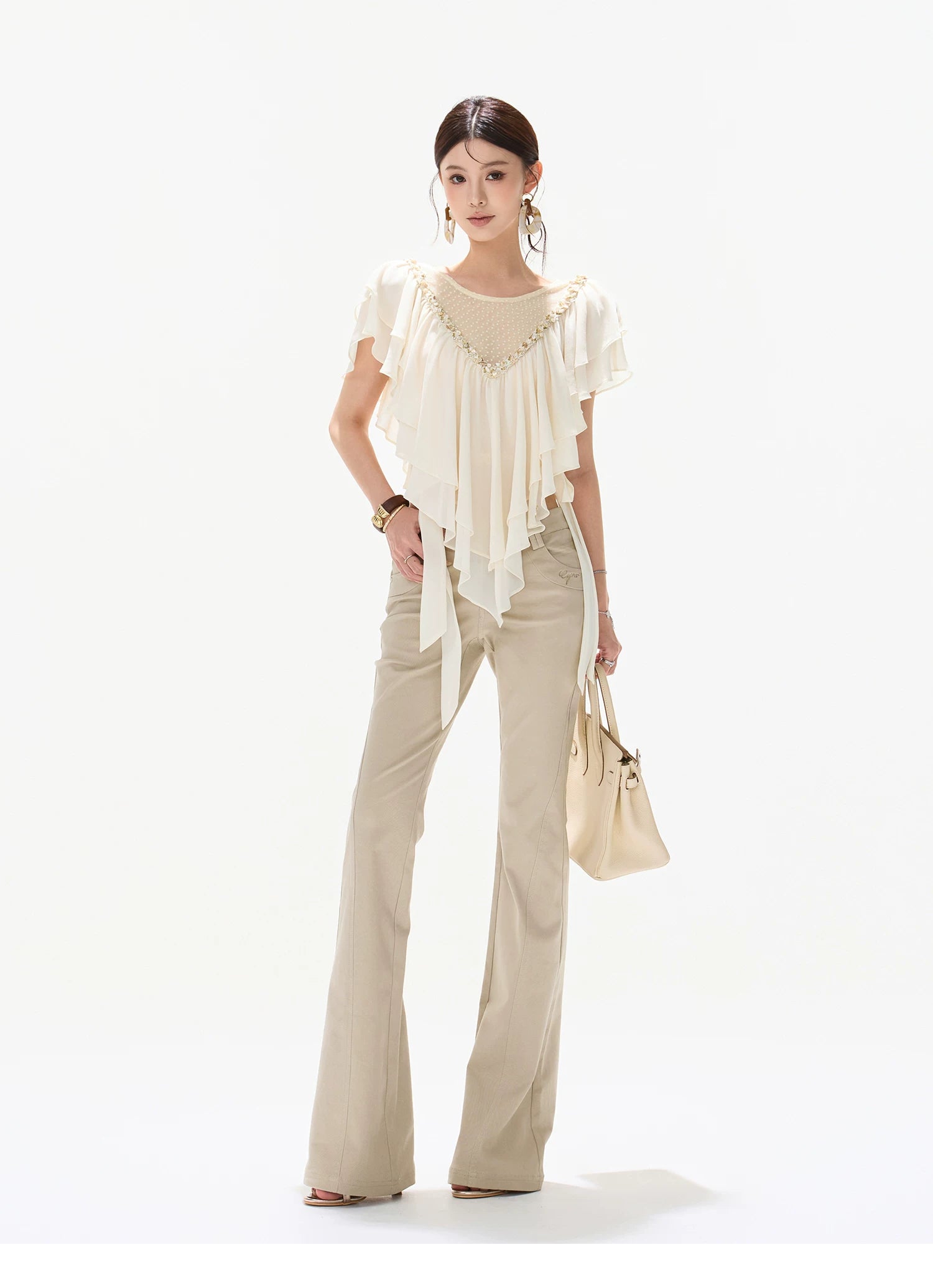 Slim Fit Flared Cotton Blend Pants