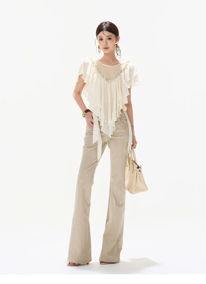 Slim Fit Flared Cotton Blend Pants