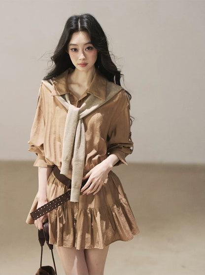 High-Waist Ruffle Shirt Dress
