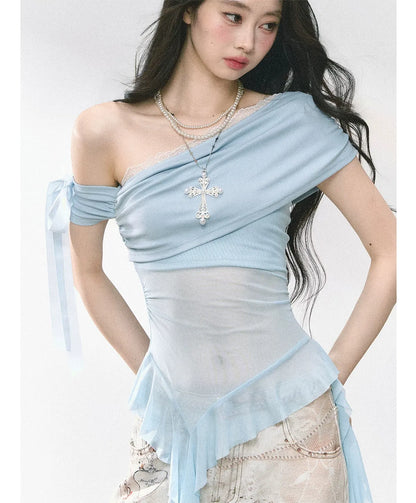 Sheer Asymmetric Mesh Tee