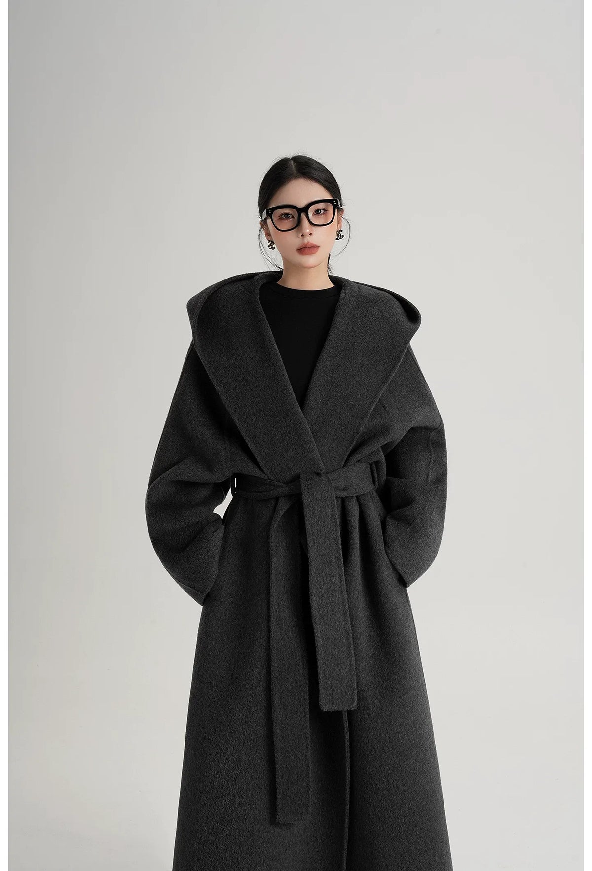 Hand-Sewn Oversized Hooded Wool Coat