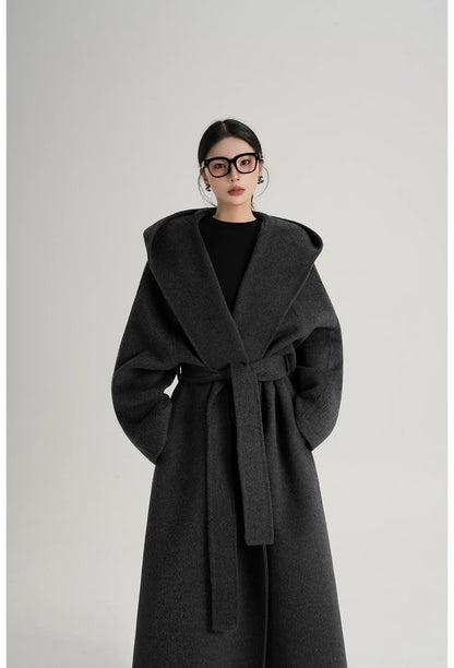 Hand-Sewn Oversized Hooded Wool Coat