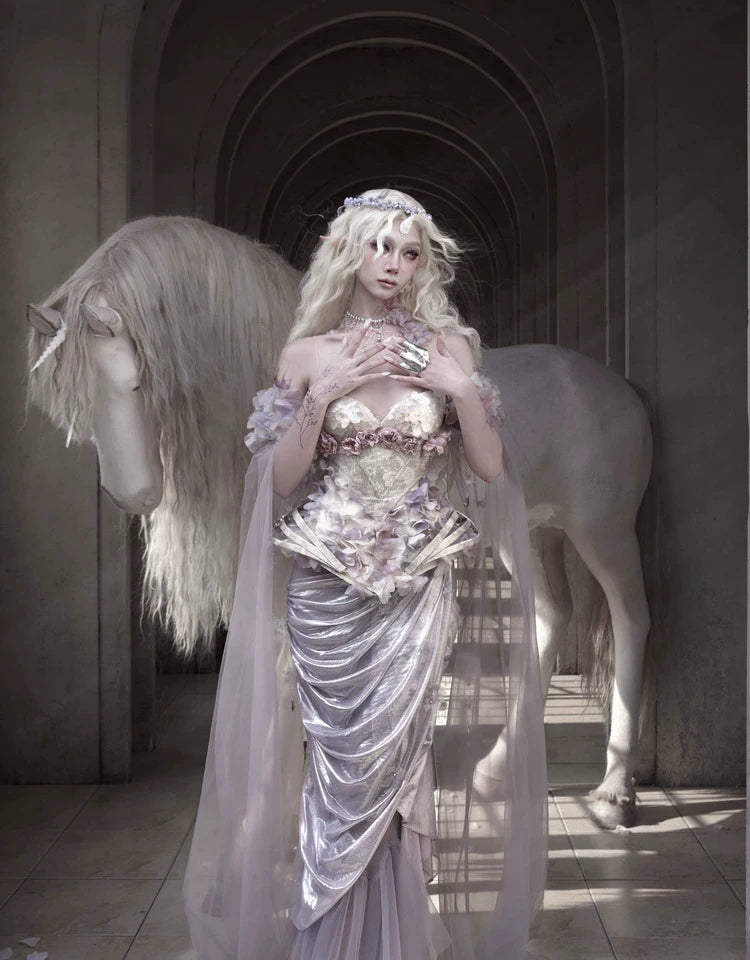 Metallic Draped Mermaid Skirt Set