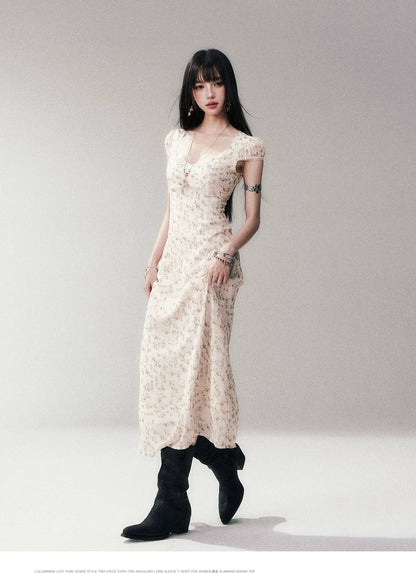 Lace V-Neck Long Dress