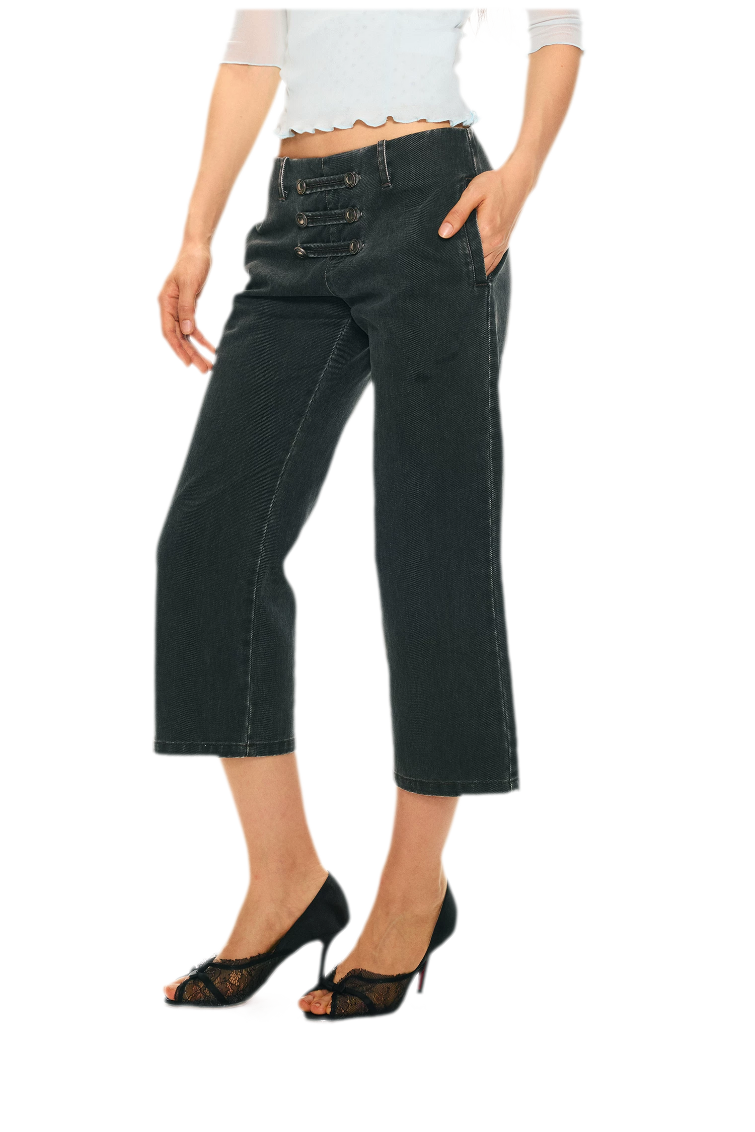 Vintage Pirate Buckle Denim Capris