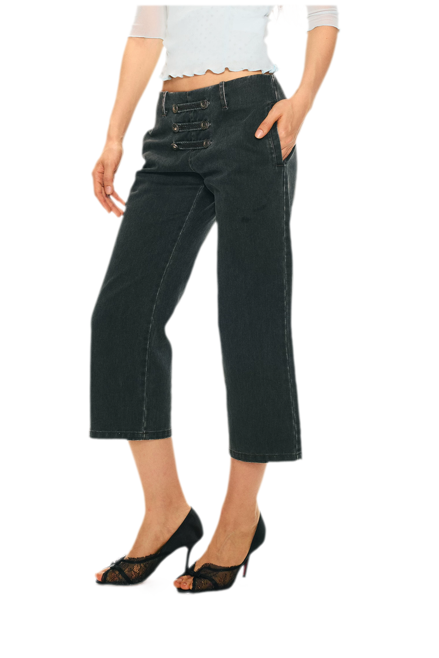 Vintage Pirate Buckle Denim Capris