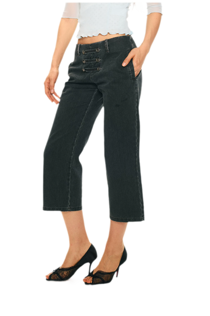 Vintage Pirate Buckle Denim Capris