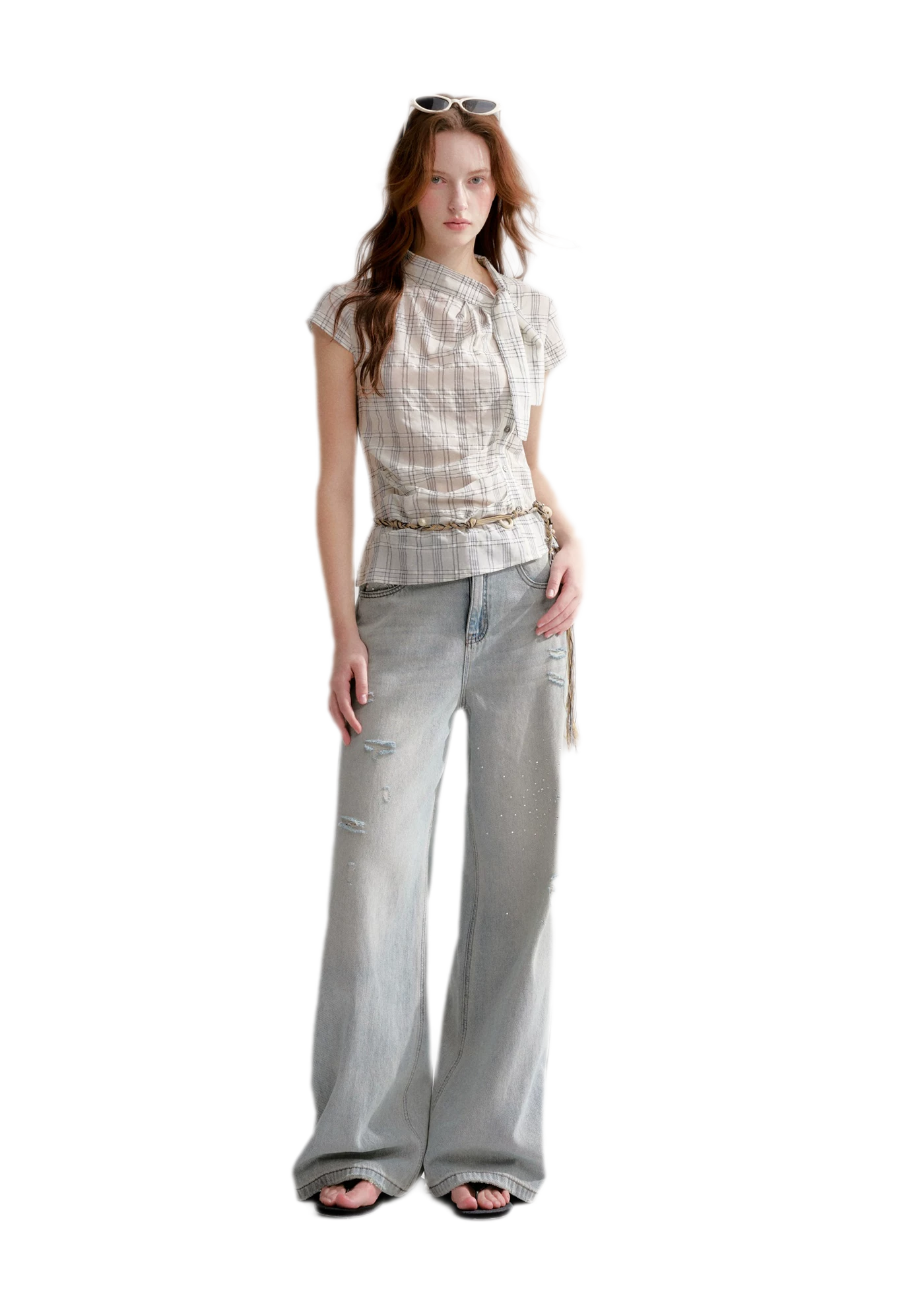 Lyocell Plaid Tie Shirt
