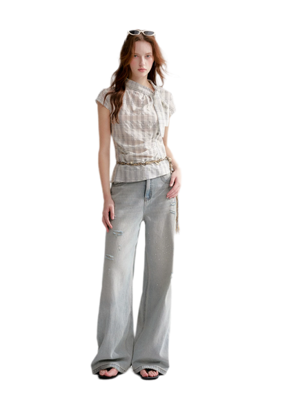 Lyocell Plaid Tie Shirt
