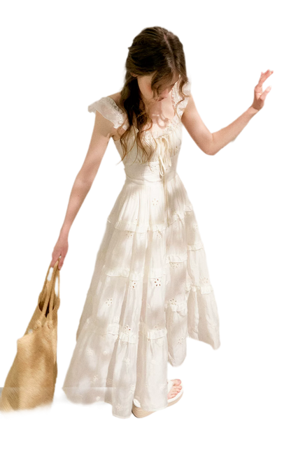 Embroidered Floral Tie-Waist Dress