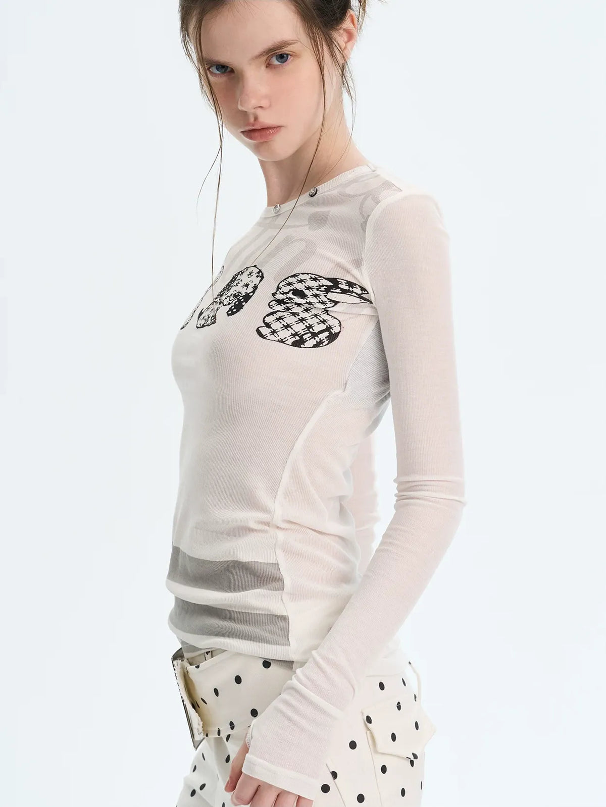 T-shirt stampata slim fit a maniche lunghe