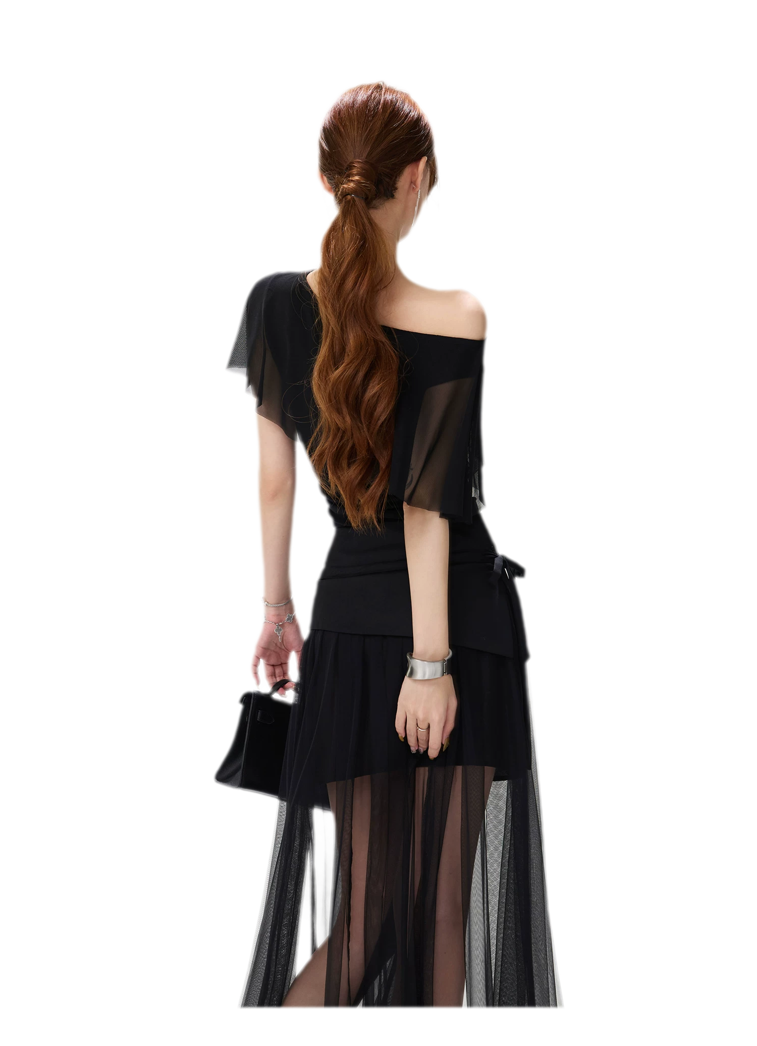 Sheer Ruffle One-Shoulder Top