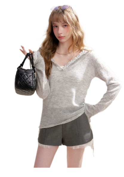 Lace Hood Knit Hoodie
