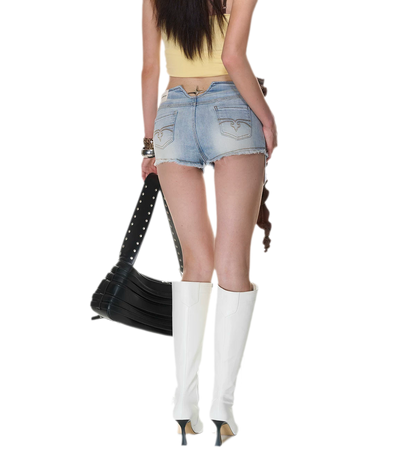 Washed Distressed Denim Shorts
