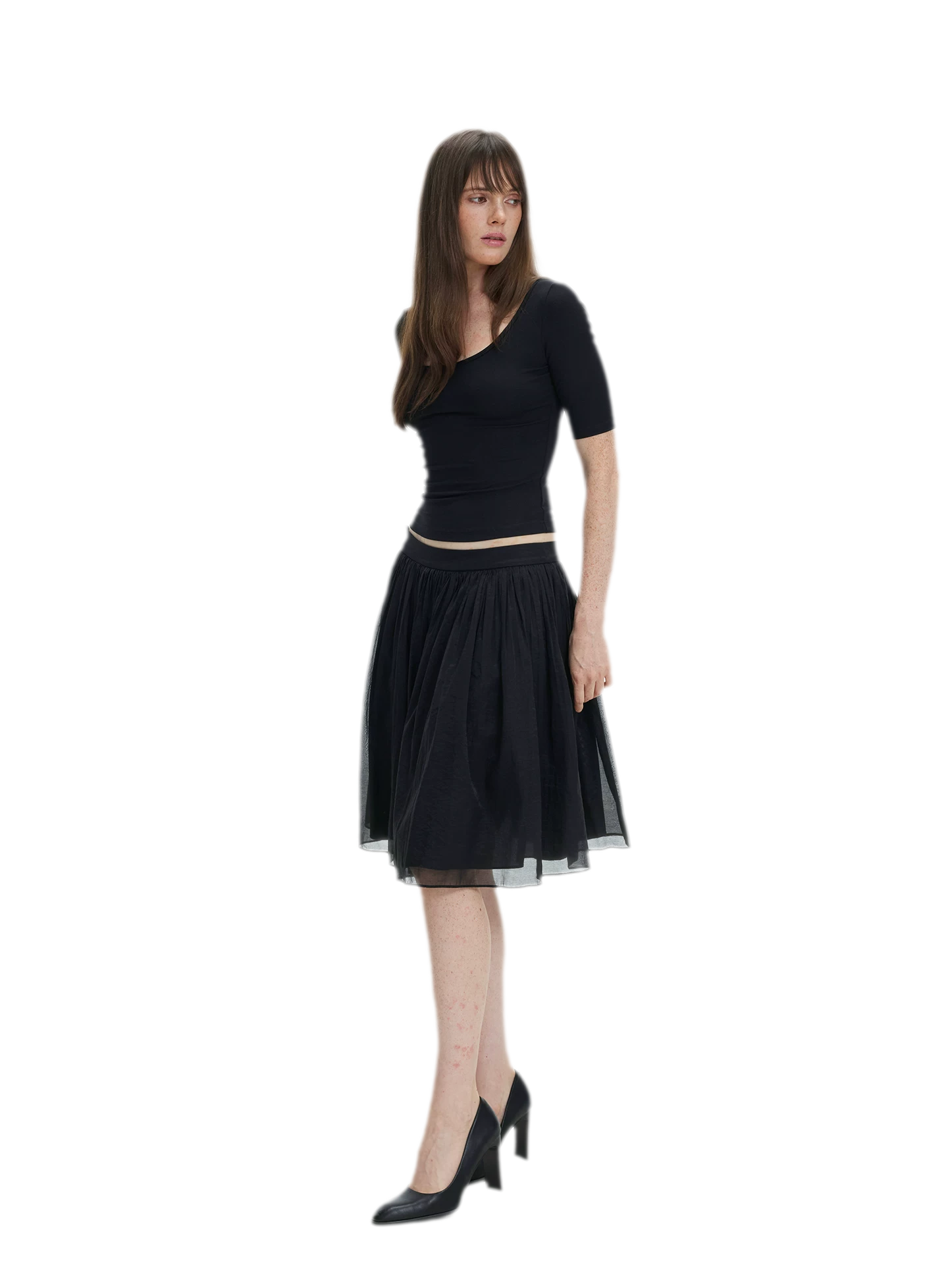 Pleated Chiffon Midi Skirt