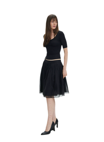 Pleated Chiffon Midi Skirt