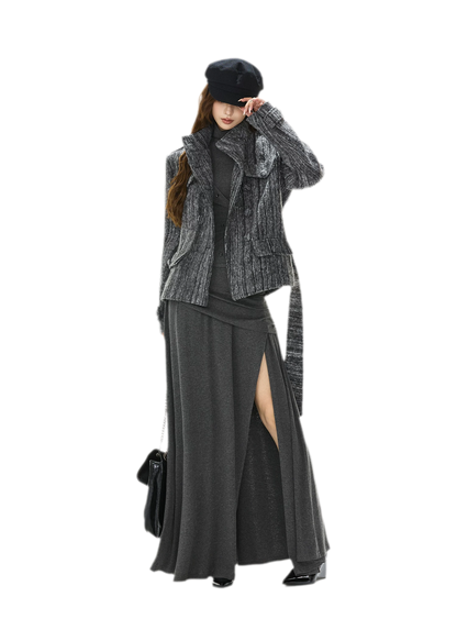 Cappotto in tweed testurizzato con cintura