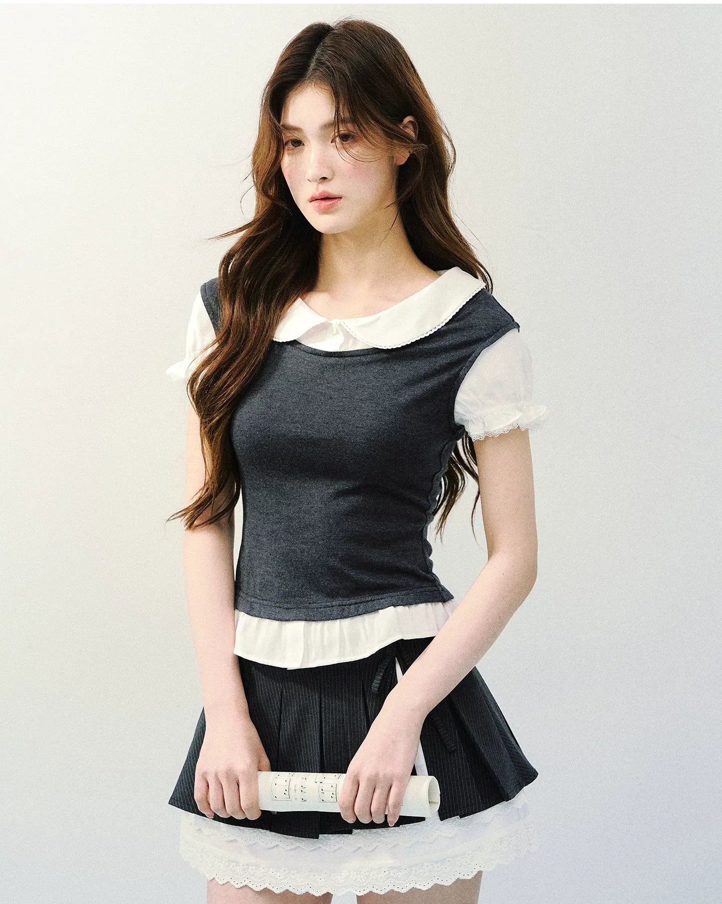 High-Intellect Tencel Wool Faux Two-Piece T-Shirt