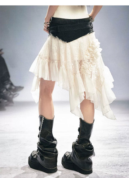 Lace Patchwork Tulle Skirt