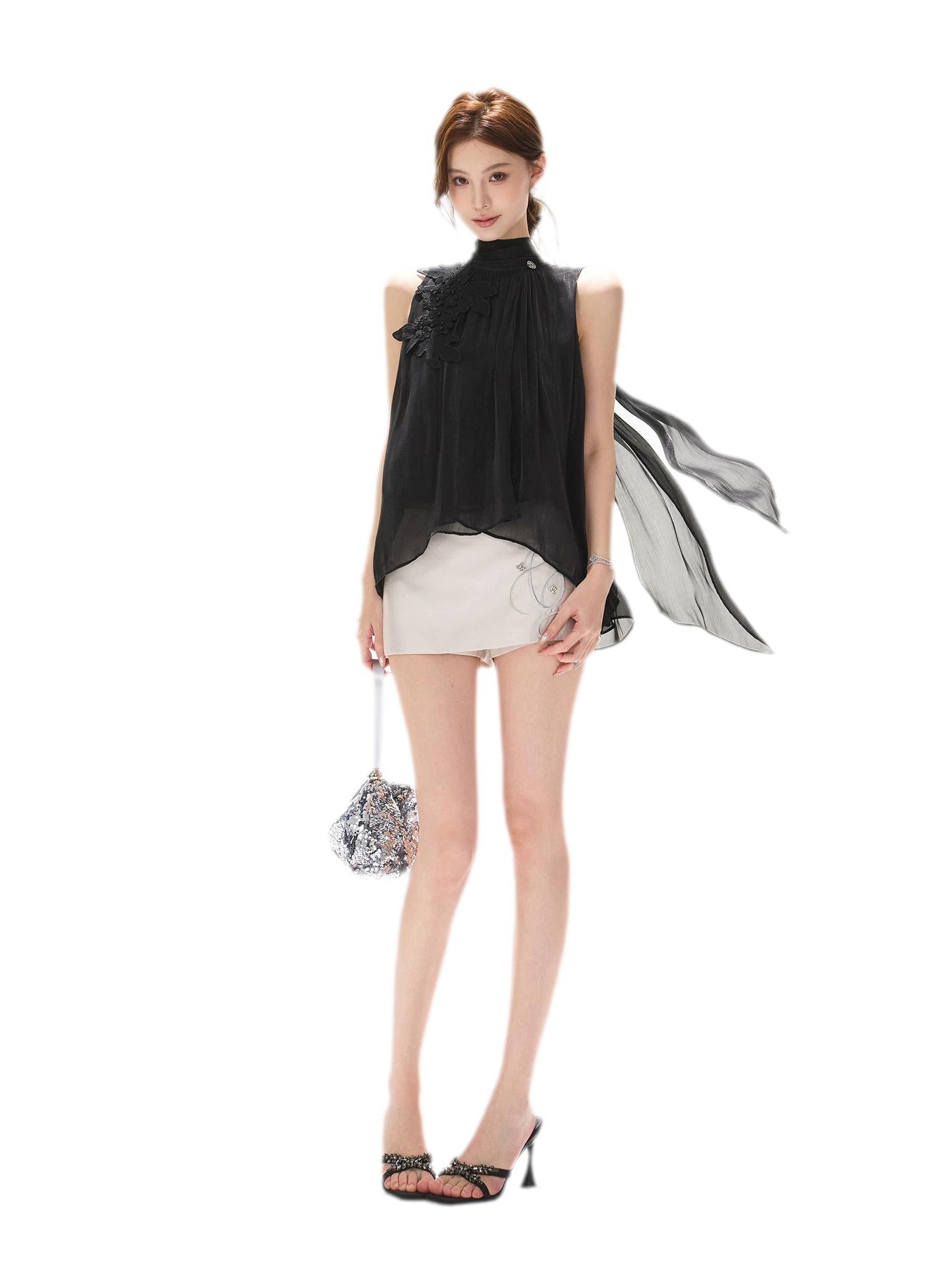 Embellished Satin Mini Skort