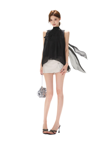 Embellished Satin Mini Skort