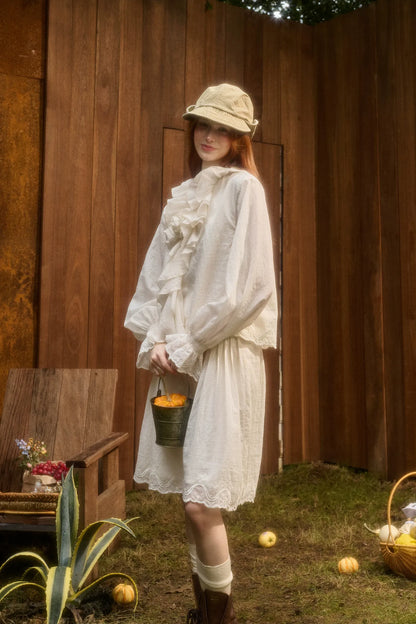 Embroidered Ruffle Blouse Skirt Set