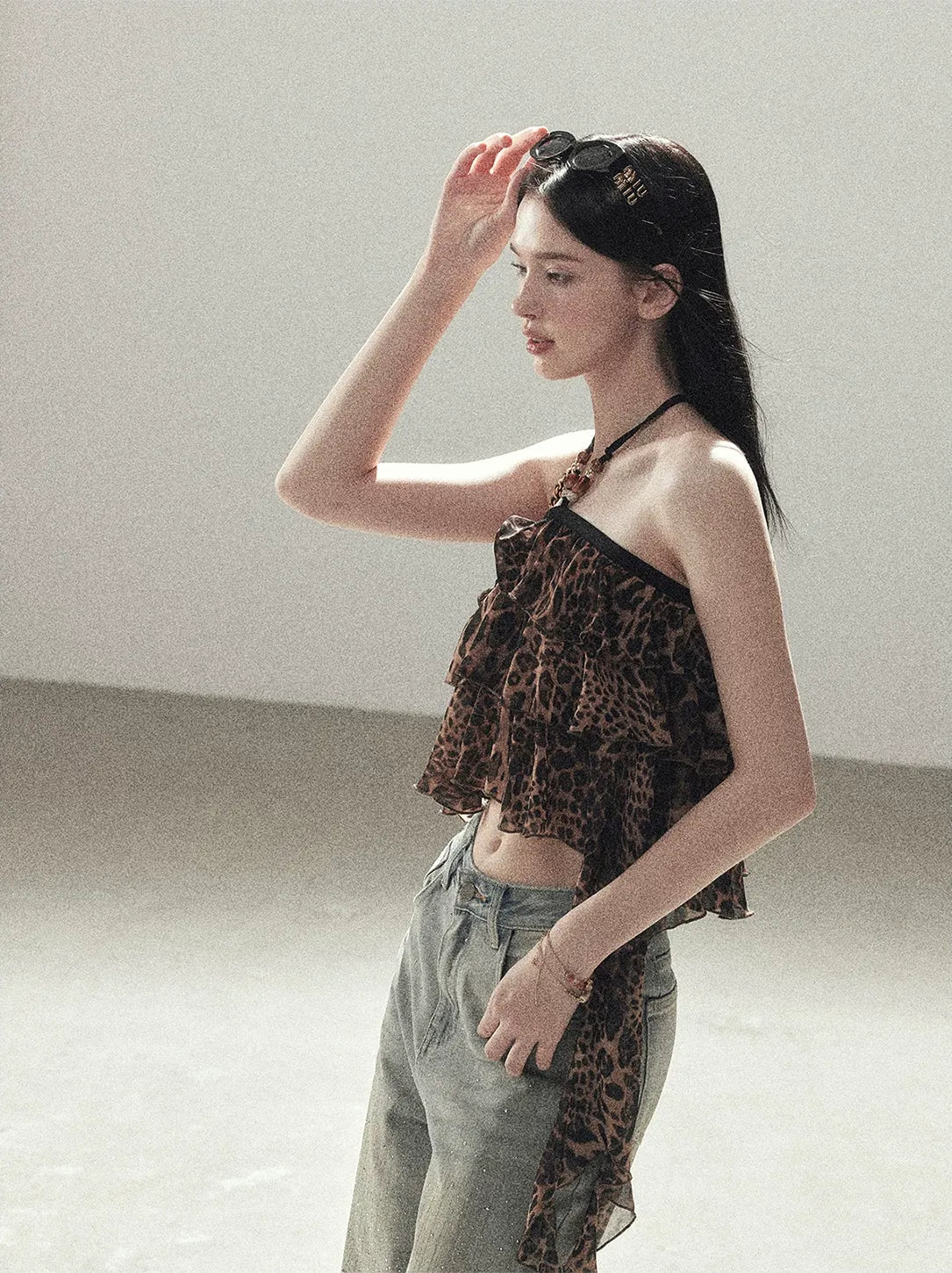 Leopard Ruffle Halter Top
