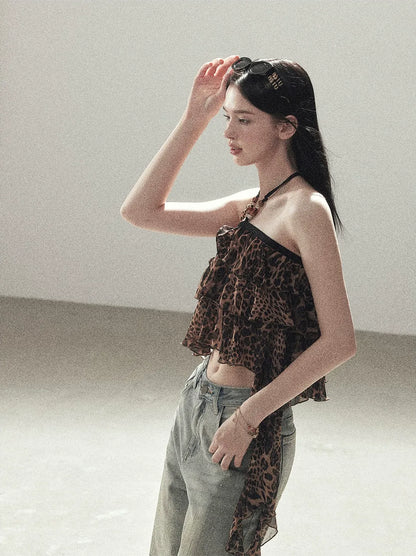 Leopard Ruffle Halter Top