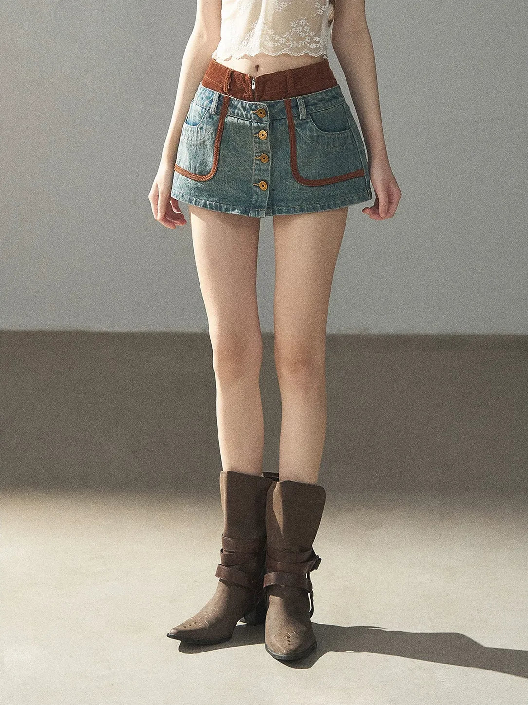 Washed Denim Jacket Skirt Set