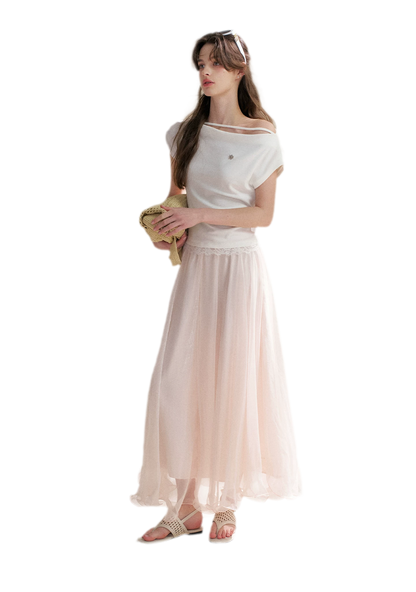 Lace Trim Asymmetric Short Sleeve T-Shirt
