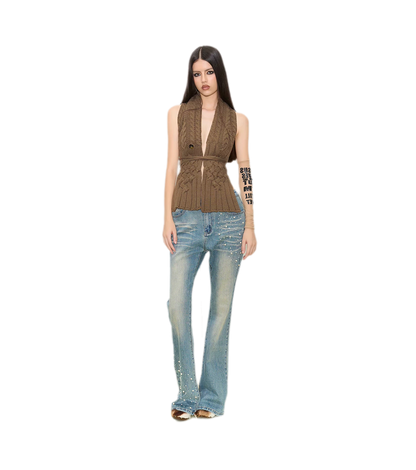 Pearl Embellished Straight Jeans
