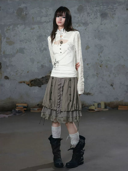 Silver Foil Gothic Lace-Up Top