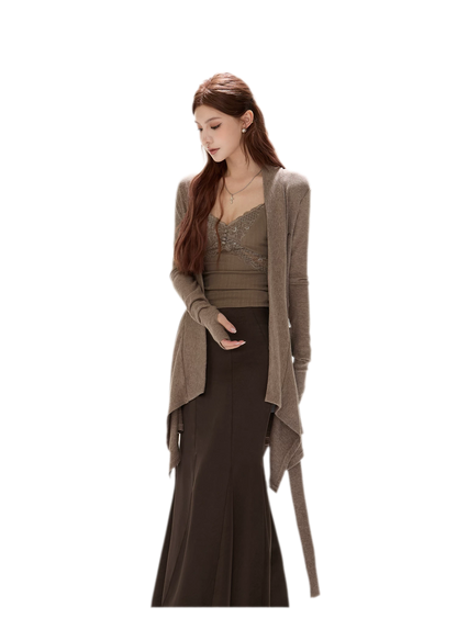 Matte Drape Irregular Hem Cardigan
