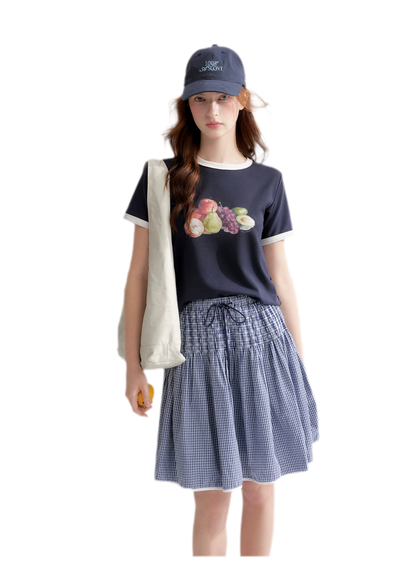 Rhinestone Fruit Print Tee