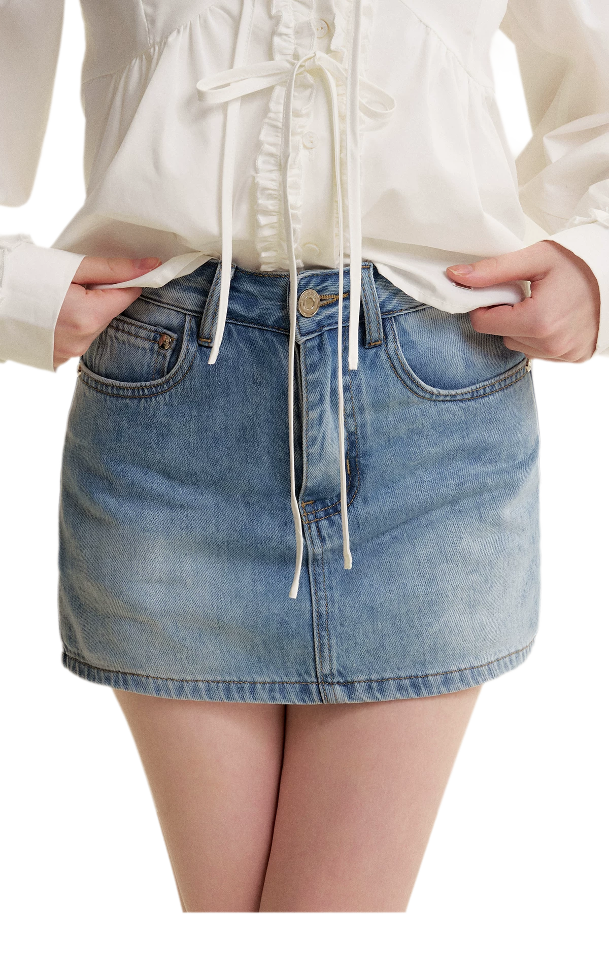 Bow A-Line Denim Skirt