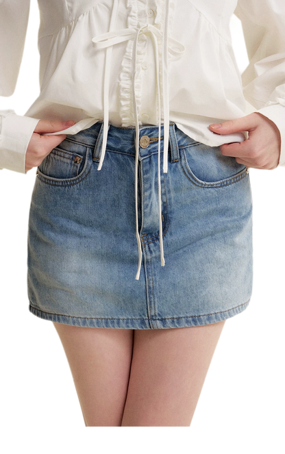 Bow A-Line Denim Skirt