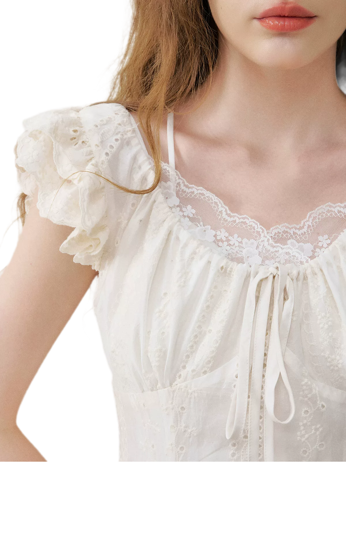Embroidered Flutter Sleeve Dress