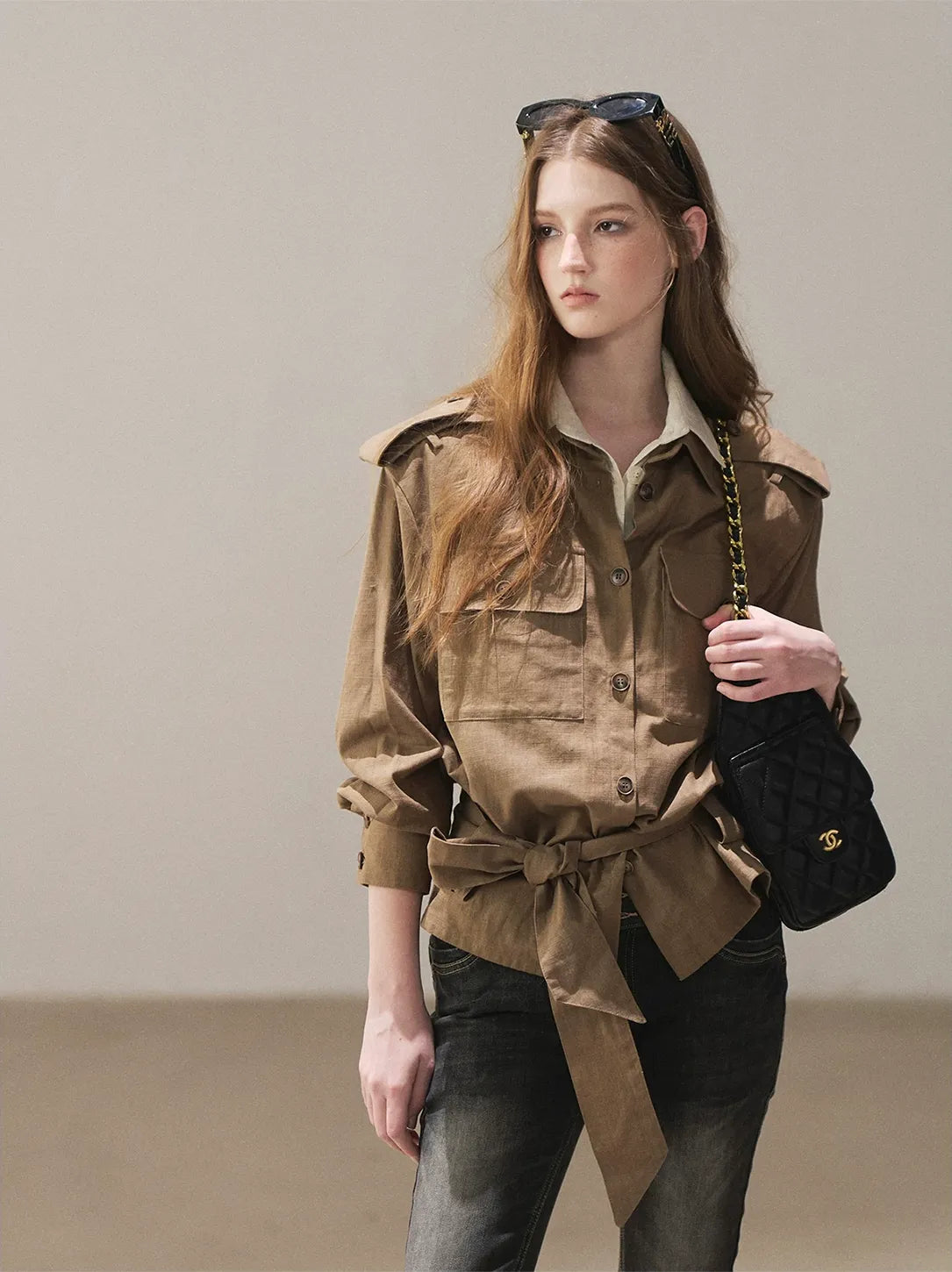 Cotton Linen Cinched Workwear Shirt