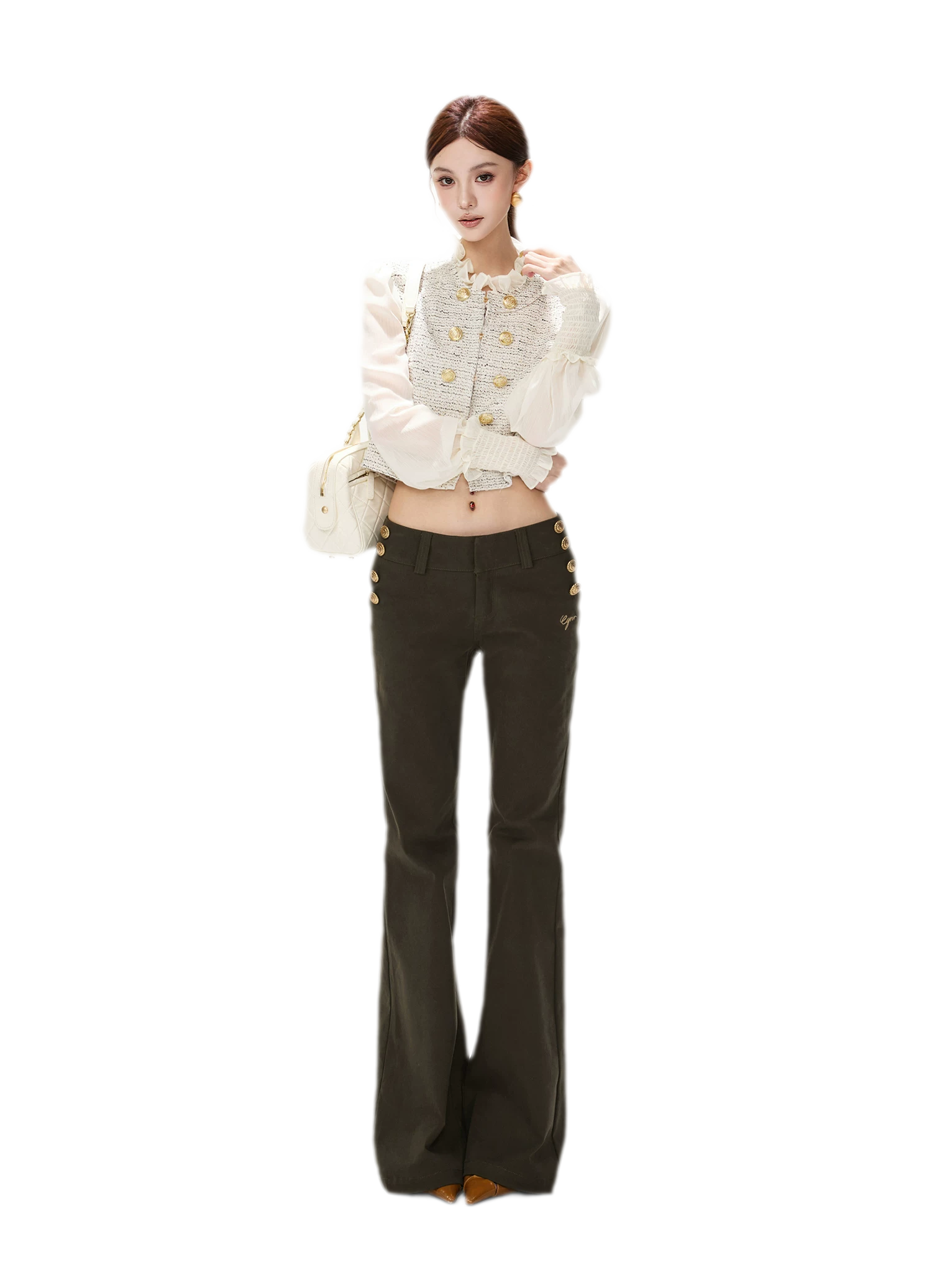 Multicolor Tweed Lantern Sleeve Jacket