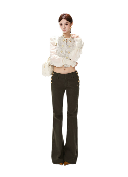 Multicolor Tweed Lantern Sleeve Jacket